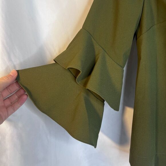 J Crew Statement Sleeve‎ Blouse Green Boho Dressy Office Work Size 0P - Picture 4 of 8